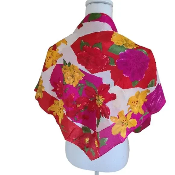 vintage silk scarf square liz claiborne bright floral - Picture 1 of 4